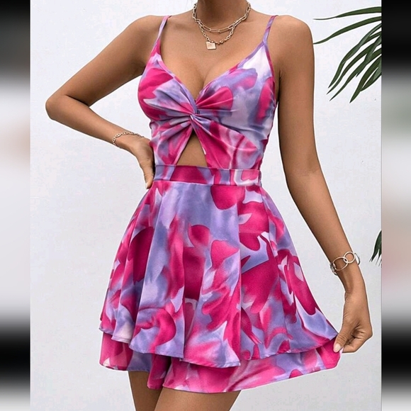 Women's Summer Fashionable Tie-Dye Twisted Hollow-Out Jumpsuit - Picture 5 of 5